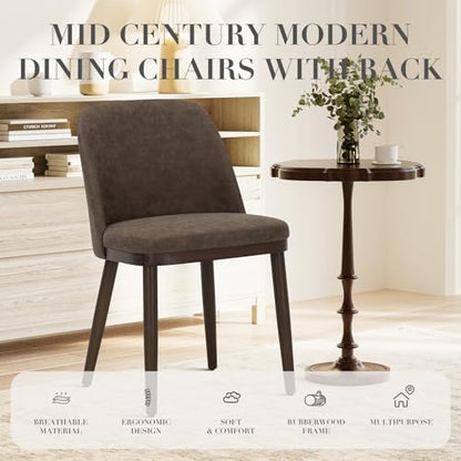 COLAMY Upholstered Dining Chairs Set of 4, Modern Kitchen Chairs with Back, Leather Side Dining Room Chairs with Wood Legs for Kitchen Dining Room Restaurant, Dark Brown - color: Dark Brown, size: Set of 4