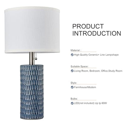 Reaketon Table Lamps for Living Room Set of 2, Ceramic Table Lamps for Bedroom, 20" Modern Lamps for Night Stands, Dark Blue - color: Dark Blue