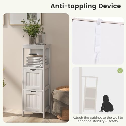 RELAX4LIFE Small Bathroom Storage Organizer, Freestanding with 2 Removable Drawers & Open Shelf, Wooden Corner Cabinet for Entryway, Living Room or Narrow Bathroom (White)