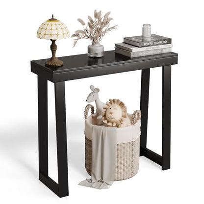 VINGLI 35.4" Black Entryway Table, Solid Wood Console Table, Narrow Sofa Table Behind Couch, Thin, for Living Room, Entrance, Hallway, Foyer, Bedroom, Office - color: Black, size: 35.4