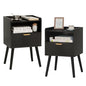 AWASEN Black Fluted Nightstand Set of 2, Modern Bedside Table Set of 2 with Storage Drawers, Small Nightstand Bed Side Table with Solid Wood for Living Room, Bedroom, Office and Small Spaces (Black) - color: Black Set of 2