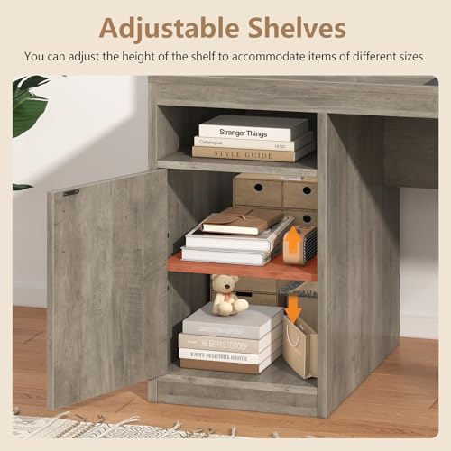 YOMILUVE Executive Computer Desk with 3 Drawers & Storage Shelves, 65 Inch Home Office Desk with File Drawer & Cabinet, Writing Study Desks with Monitor Stand & Printer Shelf, Executive Desk, Grey - color: Grey