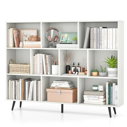 Tangkula 10-Cube Bookcase, Modern 55”L Storage Bookshelf with 5 Tapered Metal Legs & 2 Anti-Tip Kit, Freestanding Display Rack for Living Room, Study Room (White, Large 10-Cube) - size: Large 10-Cube