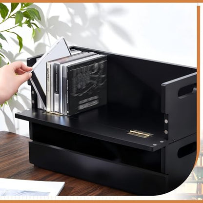 CroBlissful 4 Set Wooden CD Storage Box,Holds 144 CDs(36 Each),Stackable CD Holder Organizer with Magnetic Front Flap and Carrying Handles for DVDs, Cassette Tapes and Movie Cases (Black) - color: Black