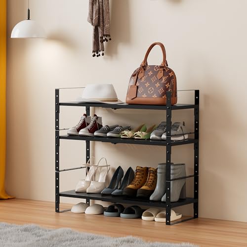 Multi-Functional Metal Shoe Rack, Space-Saving, Perfect for Entryway, Closet, Bathroom, etc. - Sturdy and Durable, High Weight Capacity（1PACK/Black/Large - color: 1pack/Black, size: Large