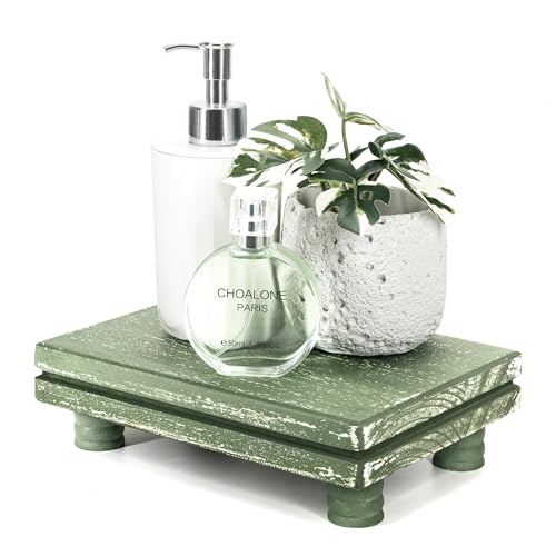 EOSAHR Wood Riser for Decor: Pedestal Stand for Perfume Organizer, Green | Recessed Line, Waterproof Display Stand, Vanity Tray & Candle Holder, Kitchen Organizer for Sponge - color: Green