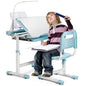 Rengue Kids Desk and Chair Set, Height Adjustable Children School Functional Study Desk with 55° Tiltable Desktop, 3 Modes & Brightness LED Light, Storage Drawer & Metal Hook for Boys Girls (Blue) - color: Blue