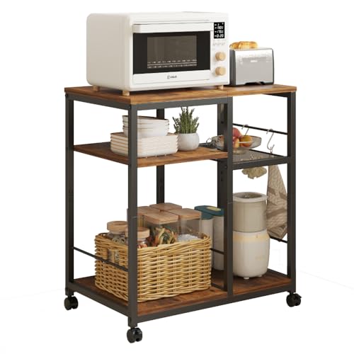 ZIWEI STAR Kitchen Microwave Cart, Microwave Stand, Small Kitchen cart, Bakers Rack Table Coffee Bar Cart with Wheels, Rolling Shelf for Office, Living Room, Balcony, Bedroom.