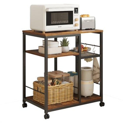 ZIWEI STAR Kitchen Microwave Cart, Microwave Stand, Small Kitchen cart, Bakers Rack Table Coffee Bar Cart with Wheels, Rolling Shelf for Office, Living Room, Balcony, Bedroom.