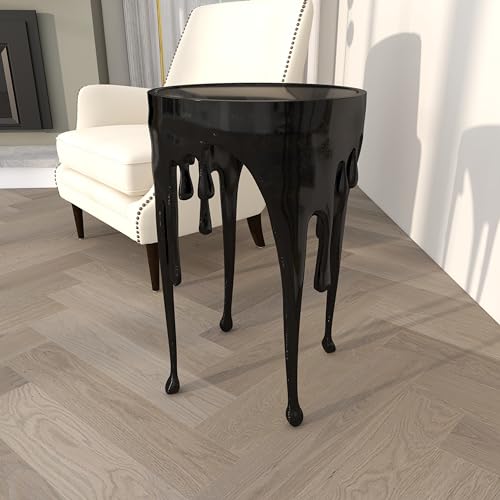 Deco 79 Aluminum Metal End Table with Abstract Drip Design, Black Side Table, Accent Melting Legs and Black Glass Top, 16" x 16" x 25", Black - color: Black