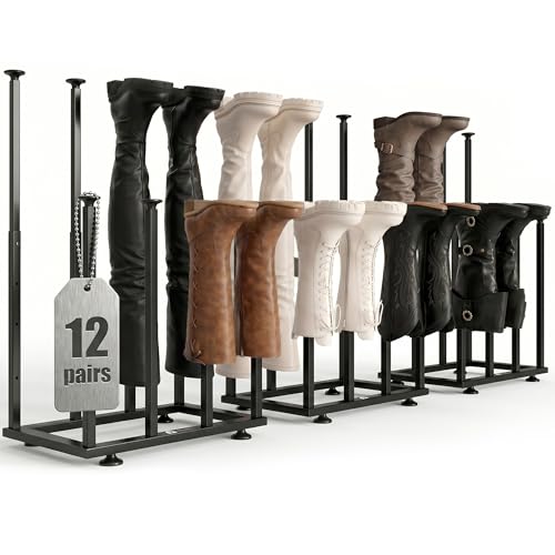 Adjustable Height Boot Rack, Metal Free Standing Shoe Storage Shelf | Cowboy Boots Organizer, Narrow Space-Saving Tall Boot Holder, for Closet Entryway Garage Bedroom, Outdoor, Apartment,12 Pairs - size: Adjustable Height (12 Pairs)