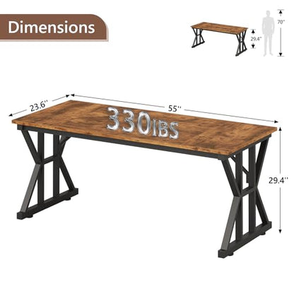 TVU Computer Desk, 55 inch Large Office Desk, Study Writing Table with Thicken Frame, Gaming Desk, Modern Simple Desk for Home Office, Rustic Brown - color: Rustic Brown, size: 55inch