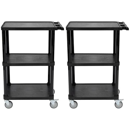 Pearington 3-Tier Compact Multi-Purpose Utility Cart with Lockable Wheels and Ergonomic Handle, Black, 2 Pack - size: 2 Pack