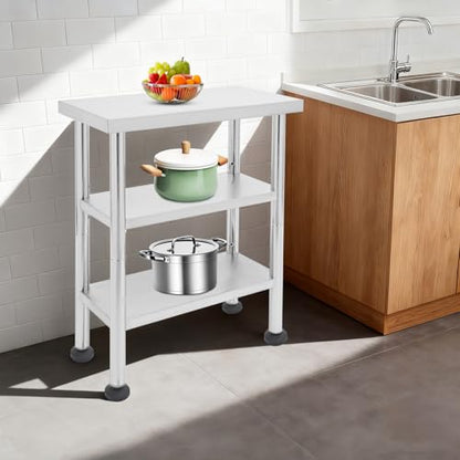 24"x14"x35" 3-Tier Industrial Work Table, Heavy Duty Stainless Steel Workstation with Adjustable Shelves, 305 lbs Top Load, 4 Swivel Casters and Leveling Feet for Small Spaces - size: 24 X 14 X 35 Inches