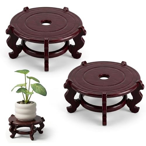 2 Pcs Wooden Plant Stands Chinese Plant Stand Indoor Oriental Display Base for Vase Fishbowl Flower Pot Lamp Redwood Vintage Rack Decor 6.5x3.35 Inch