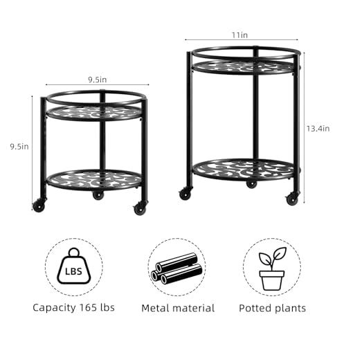 2 Tier Heavy Duty Rolling Plant Stand, 2 Pack Black | Indoor & Outdoor,150 lbs Capacity, Easy Move Cart, Balcony, Patio, Garden,Planter with Wheels - color: black
