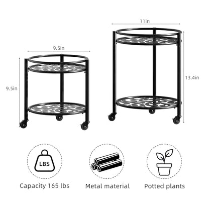 2 Tier Heavy Duty Rolling Plant Stand, 2 Pack Black | Indoor & Outdoor,150 lbs Capacity, Easy Move Cart, Balcony, Patio, Garden,Planter with Wheels - color: black