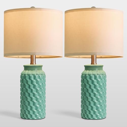 USumkky 20.5" Ceramic Table Lamps Set of 2 - Modern Farmhouse & Boho Style, Bedside Nightstand Lamps for Bedroom, Living Room End Table Lamps, Small Desk Lamp(Tiffany Blue) - color: 20.5" Tiffany Blue-2 Pack