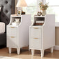 7.9" Narrow Fluted Nightstand Set of 2,Slim Side End Table with 2 Drawers,Black Modern Bedside Table,Skinny Night Stand for Small/Compact Space, Motorhome (White) - color: White