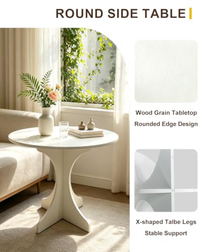 24in White Round Side Table, Modern Minimalist Accent End Table with Curved Tripod Base, Compact Round Sofa Side Table, Easy Assembly Nightstand for Living Room Bedroom Balcony Small Spaces - color: White-x