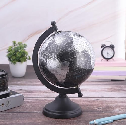 5" World Globe With Sturdy Metal Stand (NOT PLASTIC!) - Desktop Globes For Home Desk Table Office Decor - Book Shelf Decor Globe - 5 Inch - Metallic Black
