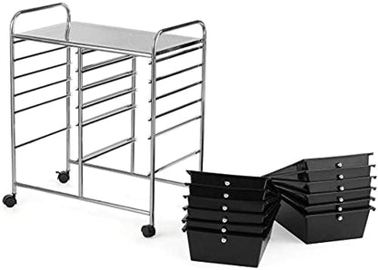 FANTASK 12-Drawer Rolling Storage Cart, Multipurpose Organizer Utility Trolley on Wheels, Tools Scrapbook Paper Organizer for School, Office, Home, Beauty Salon (Black)
