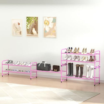 SUFAUY 2 Tier 33" Wide Shoe Rack, Closet Metal Wire, Stackable, Pink - color: Pink