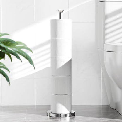 Toilet Paper Holder Stand(with Reserve Function), Free-Standing Spare Rolls Storage Holder, Stainless Steel, Modern Design - color: Chrome