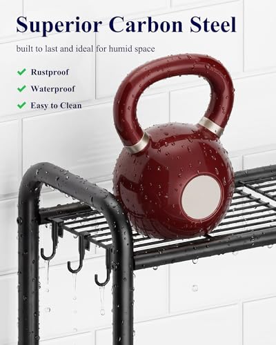 Kitsure Over Toilet Storage Rack, 63.2" H Space-Saving, Holder & Hooks | Bathroom, Laundry Room, Small Spaces, Families, Durable Metal, Black, 3 Tier - color: Black, size: 3 Tiers (63.2"H)