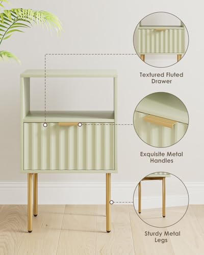 Nightstand,Modern Bedside Table with Gold Frame,Night Stand,Bedside Furniture, Modern Side Table with Drawer and Shelf for Bedroom,Living Room (Green) - color: Green