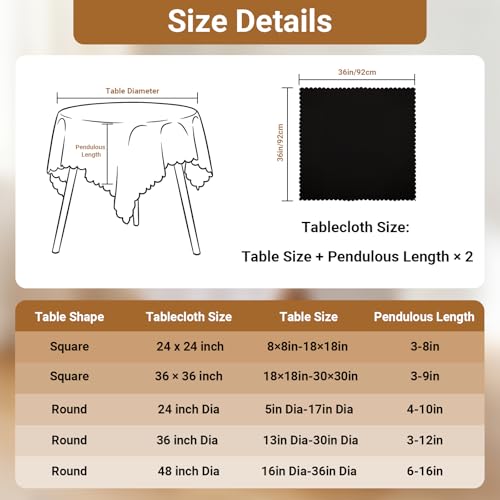 Black Square Tablecloth, 36 x 36 inch Scalloped Fabric Small Table Cloth, Dust Resistant Washable Polyester Square Table Topper Cover for Nightstand End Bedside Small Dining Coffee Tables Top - color: Black, size: 36" x 36" (Square)