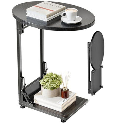 Elbourn Folding Side Table End Couch Tables, C-Shaped End Table for Living Room, Small End Table for Bedroom, Coffee Table (Black) - size: Black
