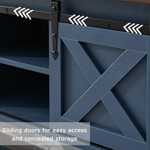 Blue Farmhouse Entryway Table, Rustic Hallway Table with Storage Shelf, Sofa Table with Sliding Barn Doors for Hallway, Entryway, Living Room, Foyer - color: Blue