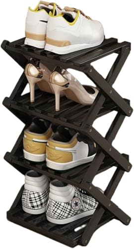 YYW Bamboo Shoe Rack for Entryway, Free Free Standing Shoe Racks Shelf Closet, Foldable Vertical Shoe Storage Organizer for Living Room - color: Black-4 Layers