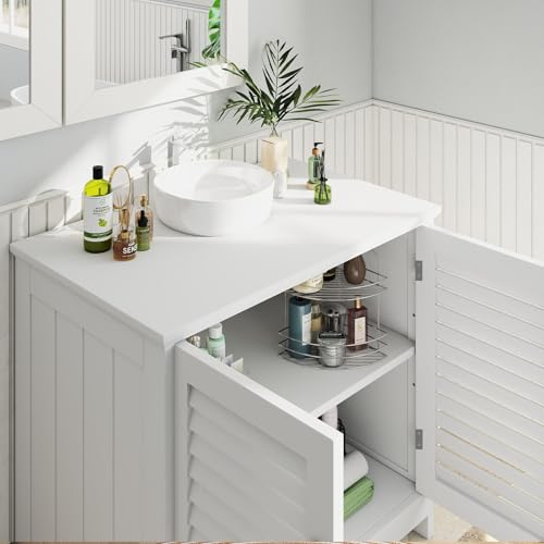 Bathroom Sink Cabinet with 2 Doors Under Sink Storage Cabinet Wooden Freestanding U Shape Fit for Pedestal with Enclosed Storage and Elevated Legs for Bathroom (White)