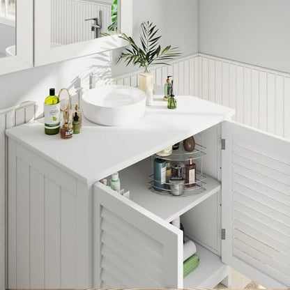Bathroom Sink Cabinet with 2 Doors Under Sink Storage Cabinet Wooden Freestanding U Shape Fit for Pedestal with Enclosed Storage and Elevated Legs for Bathroom (White)