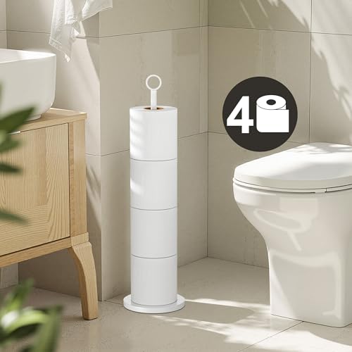 Toilet Paper Holder Stand(with Reserve Function), Free-Standing Spare Rolls Storage Holder, Stainless Steel, White - color: White