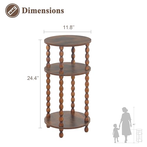 AWASEN Small Side Table, 3-Tier Round End Table for Small Spaces, Modern Bedside Table Nightstand for Bedroom, Living Room, Office, Rustic Brown - color: Rustic Brown