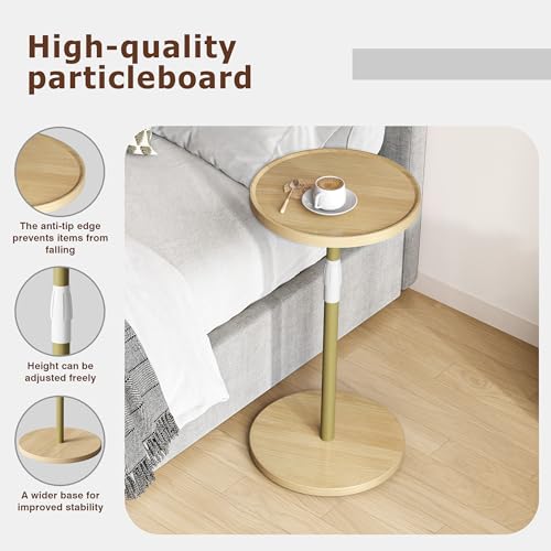 Adjustable Round Side Table, Small End Table, Pedestal Drink Table for Small Spaces, Tall Round Nightstand for Living Room Bedroom Sofa Couch, Natural ET-010YW - color: Natural