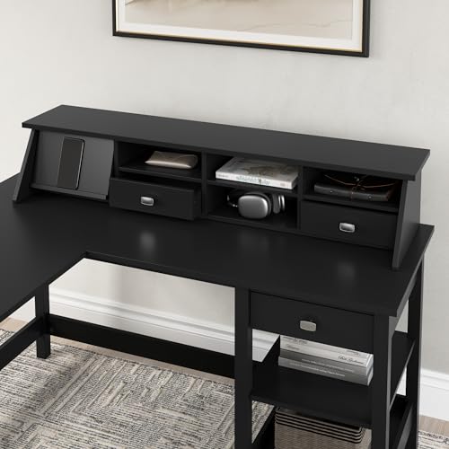 Bush Furniture Broadview Desktop Organizer in Classic Black | Storage for Home Office Workspace