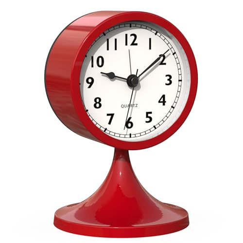 AYRELY® 3" Cute Analog Alarm Clock,Small Retro Table Clock Battery Operated,Slient Metal Desk Clock with Light for Living Room Decor,Bedroom,Bedside,Shelf（Rose red） - color: Rose Red