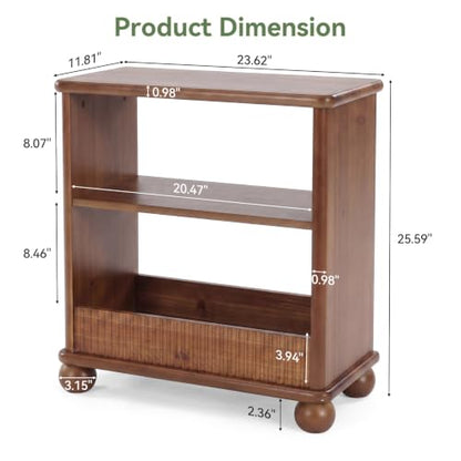 Solid Wood Side Table, 3-Tier Narrow End Table, Nightstands with Shelf Storage for Living Room, Bedroom, Office and Small Spaces, Easy Assembly, Rustic Brown