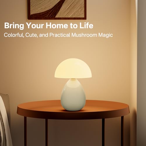 Dawnwake Mushroom Lamp Table Lamp for Bedroom,Ice Crackle Desk Lamp Bedside Small Lamps for Living Room Night Stands,Table Lamps Cute Modern Mid Century Lamps(Cream-Ice Crackle) - color: Cream-Ice Crackle