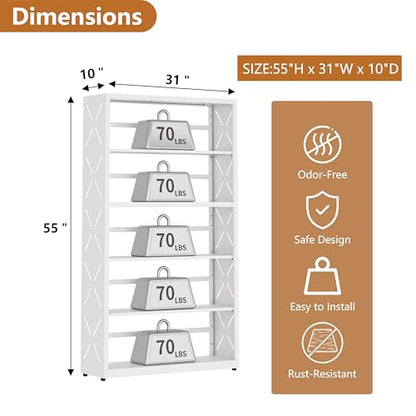 Polup Metal Bookshelf, 5 Tier Wide Bookcase with Adjustable Shelves, Tall White Book Shelf with Bookends, Large Display Shelves for Living Room, Home Office, Library - color: White, size: 5 Tier-31" W