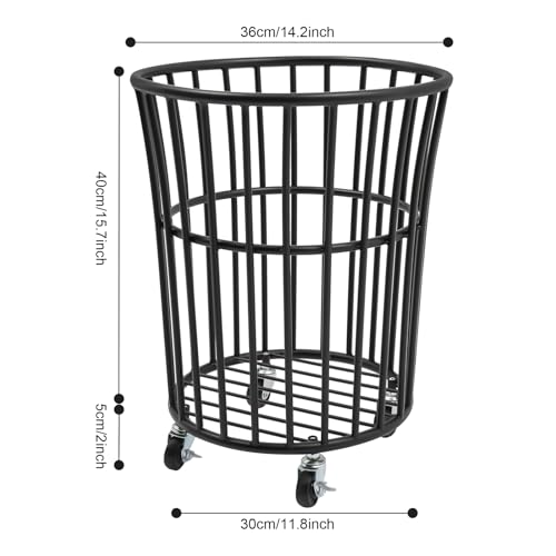 Wire Metal Rolling Laundry Basket On Wheel,Wire Laundry Basket Storage Cart | for Bathroom Bedroom Dirty Clothes Storage, 11.8in Base Diameter, 14.2(D)×15.7in(H) - size: D