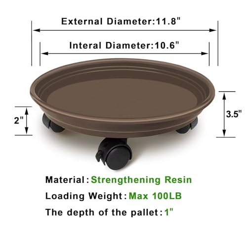Plant Caddy with Wheels, Rolling Plant Dolly with Casters, Brown | Movable Plant Stand, Flower Pot Dolly Holder, Planter Pot Mover, Indoor Outdoor Use, 2 Wheels with Lock, Fit Most Pots - color: Brown