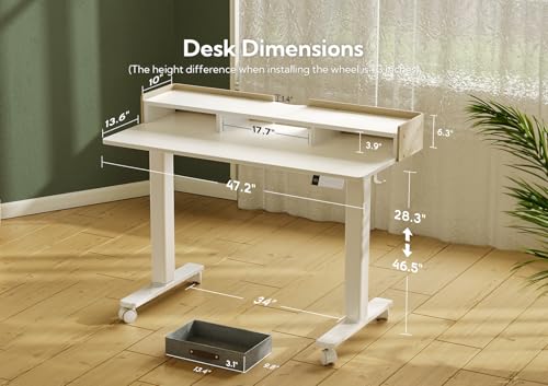 Claiks Standing Desk with Drawers, Stand Up Electric Standing Desk Adjustable Height with Storage Shelf and Splice Board, 48 Inch, White - color: White, size: 47.2×23.6