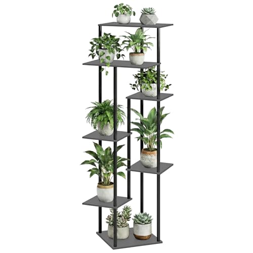 52.4” Tall 7-Tier Multiple Plant Stand Indoor, Oak Grey | Functions as Corner Flower Pots, Shelf, Decor Rack, Holder; Metal Frame with MDF Boards; for Living Room, Balcony
