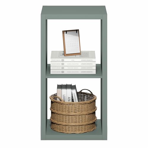 Furinno Cubicle 2-Cube Book Shelf, Extra Thick Frame Bookshelf, Sage Green | 14.6" x 16" x 30", Horizontally & Vertically Reversible Bookcase with Open Back, for Living Room, Bedroom, Home Office