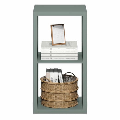 Furinno Cubicle 2-Cube Book Shelf, Extra Thick Frame Bookshelf, Sage Green | 14.6" x 16" x 30", Horizontally & Vertically Reversible Bookcase with Open Back, for Living Room, Bedroom, Home Office